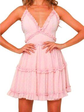 One and Only Collective Baby It's Pink Tiered V-neck Mini Dress Size Small NWT